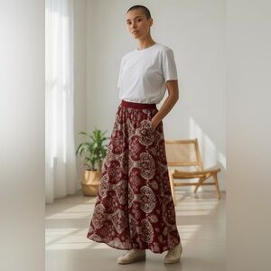 Jaase | Boho Floral Maxi Skirt in Burgundy Size XL